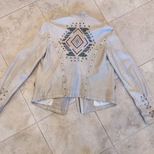Free People faux leather embroidered moto jacket
